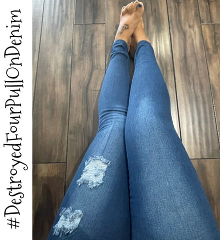Destroyed Four Pull On Denim - 2x only!