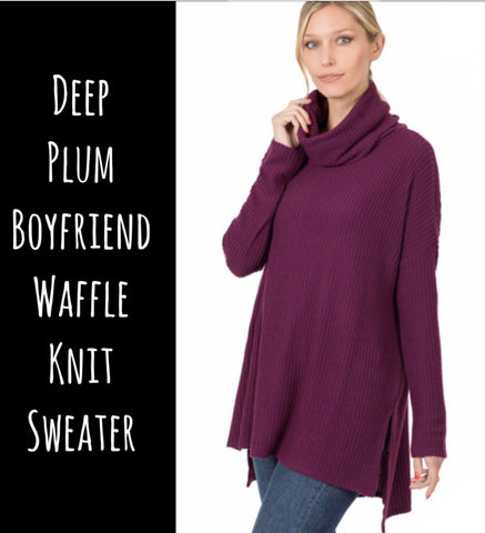 Deep Plum Boyfriend Waffle Knit Sweater