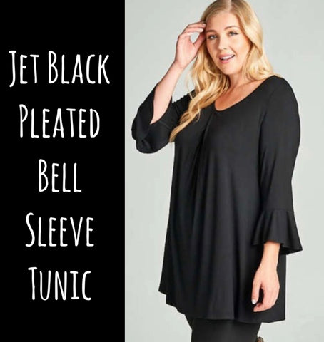 Black Pleated Bell Sleeve Tunic