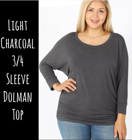 Light Charcoal 3/4 Sleeve Dolman Top - S