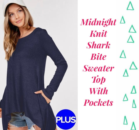 Midnight Knit Shark Bite Sweater Top With Pockets - Small