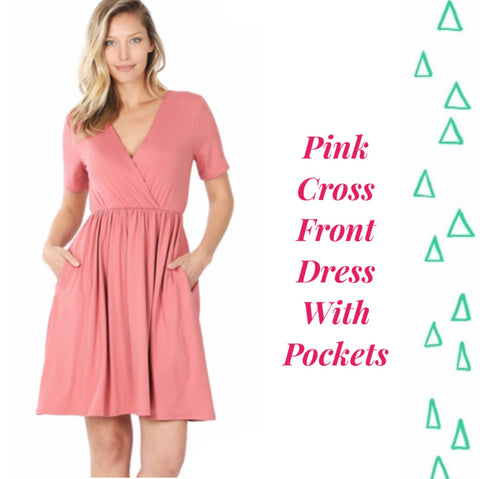 Pink Cross Front Dress With Pockets