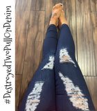 Dark Destroyed Two Pull On Denim - Small