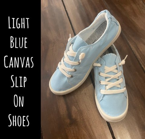 Light Blue Canvas Slip On Shoes