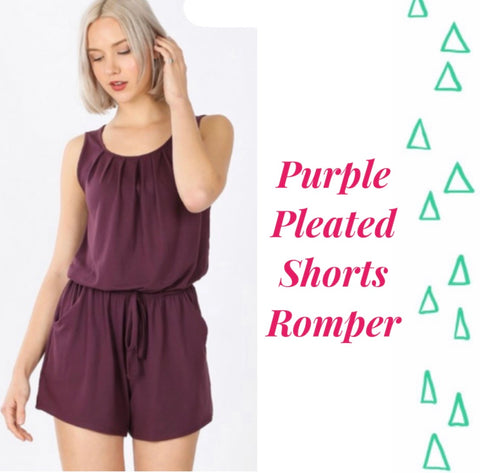 Purple Pleated Shorts Romper