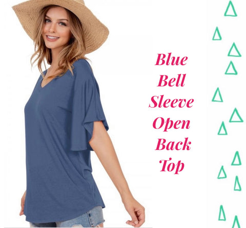 Blue Bell Sleeve Open Back Top - L
