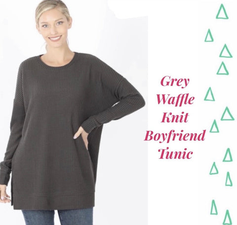 Grey Waffle Knit Boyfriend Tunic - Small