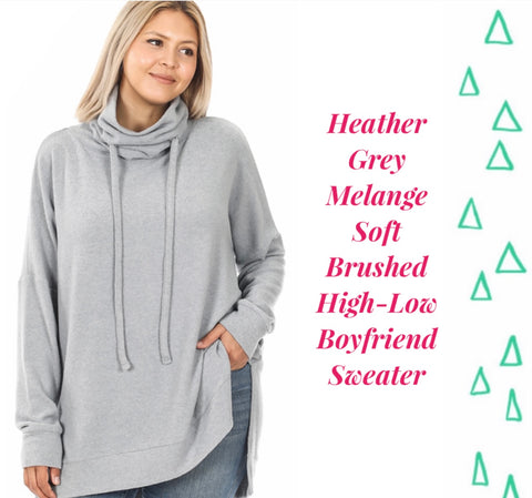 Heather Grey Melange Soft Brushed High Low Boyfriend Sweater