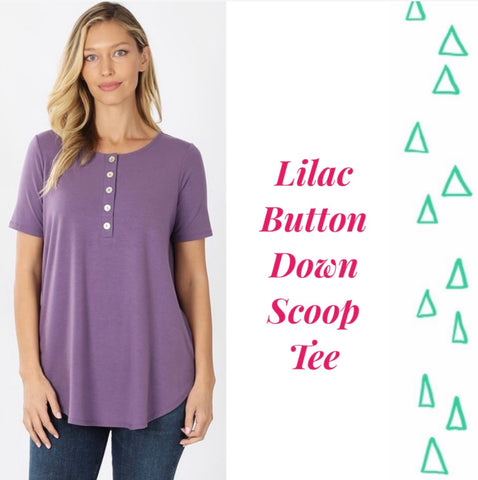 Lilac Button Down Scoop Tee