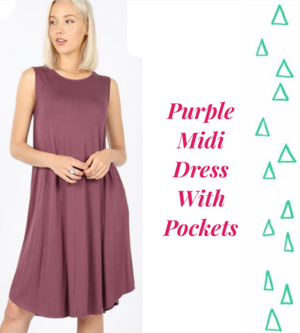 Purple Midi Dress With Pockets