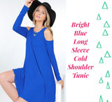 Long Sleeve Cold Shoulder Tunic - SMALL- Select Colour From Drop Down Menu