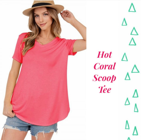 Hot Coral Scoop Tee - 2x