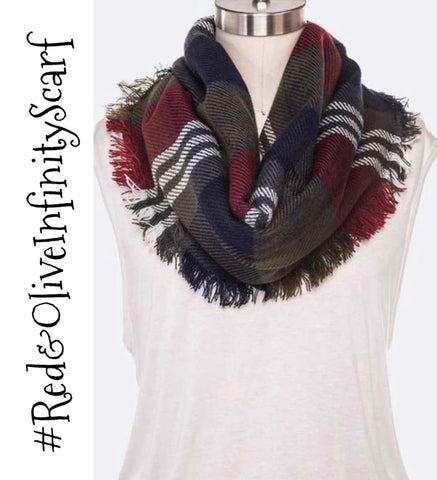 Red & Olive Infinity Scarf