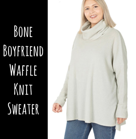 Bone Boyfriend Waffle Knit Sweater - 2x
