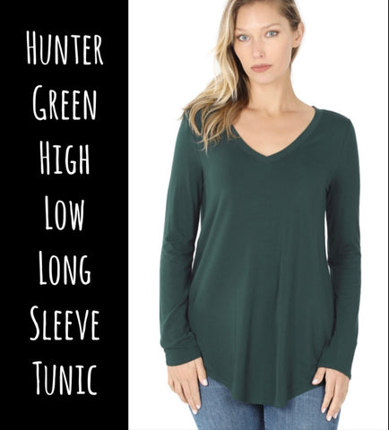Hunter Green High Low Long Sleeve Tunic