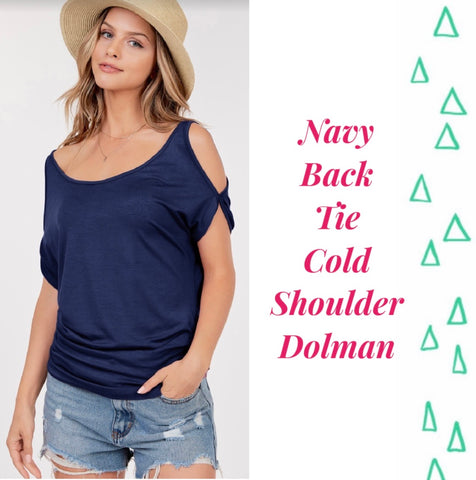 Navy Back Tie Cold Shoulder Dolman