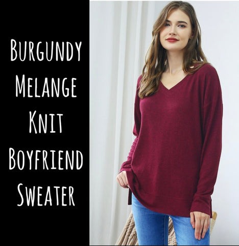 Burgundy Melange Knit Boyfriend Sweater - 3x