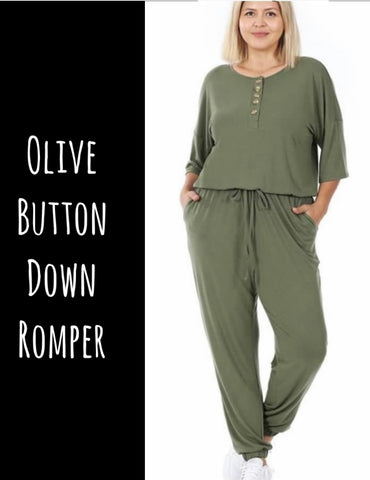 Olive Button Down Romper - 1x