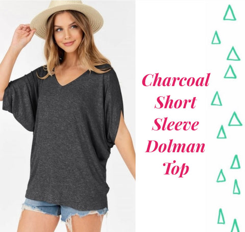 Charcoal Short Sleeve Dolman Top - XL