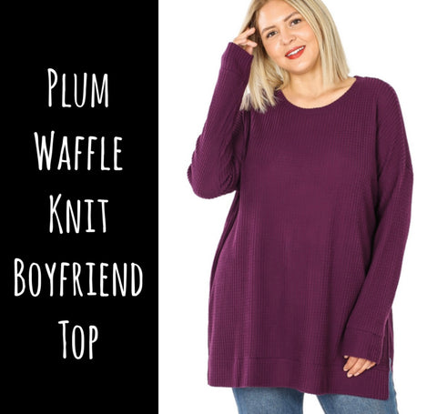Plum Waffle Knit Boyfriend Top