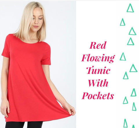Red Flowing Tunics With Pockets S