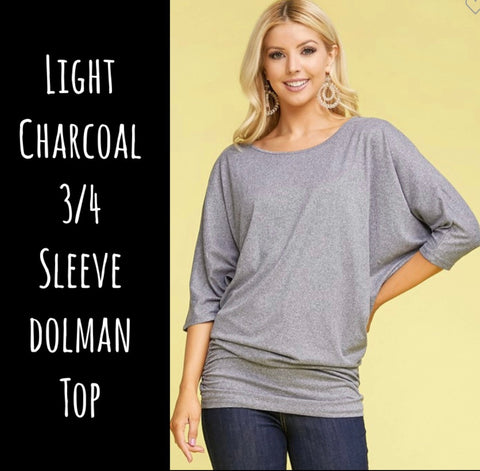 Light Charcoal 3/4 Sleeve Dolman Top - 1x