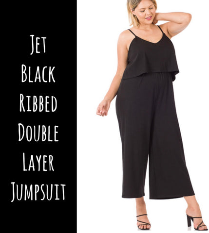 Jet Black Ribbed Double Layer Jumpsuit
