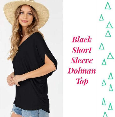Black Short Sleeve Dolman Top - Small