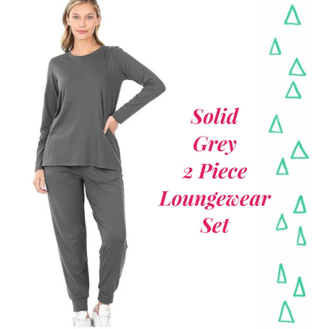 Solid Grey 2 piece Loungewear Set