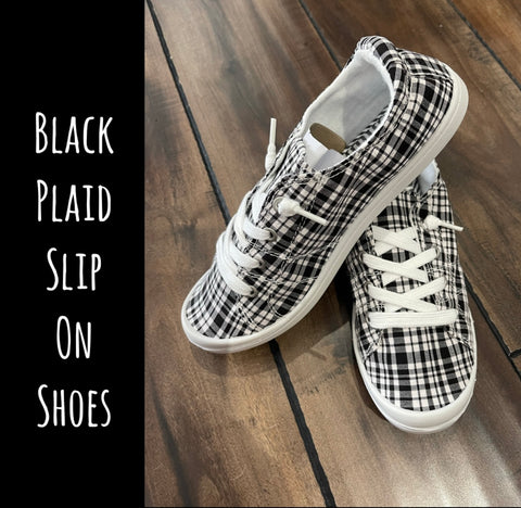 Black Plaid Slip On Shoes