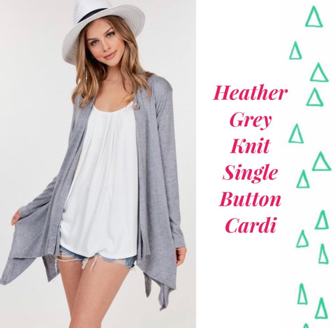Heather Grey Single Button Knit Cardigan