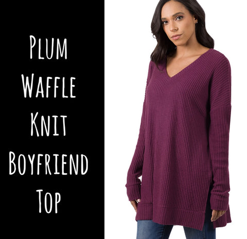 Plum Waffle Knit Boyfriend Top
