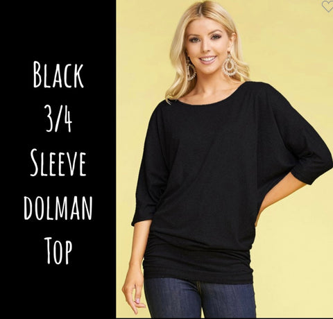 Black 3/4 Sleeve Dolman Top - 3x