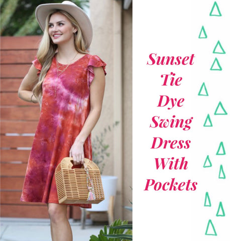 Sunset Tie Dye Swing Dress With Pockets