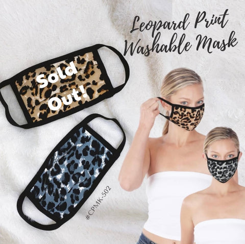 Grey Leopard Print Washable Mask