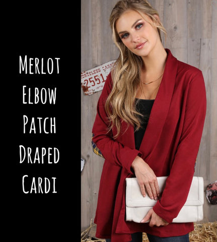 Merlot Elbow Patch Draped Cardi