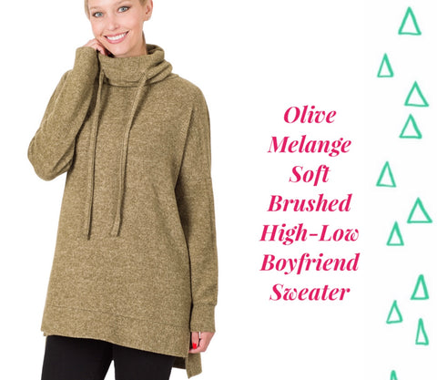 Olive Melange Soft Brushed High Low Boyfriend Sweater