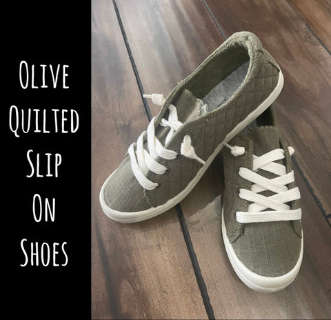 Olive Quilted Slip On Shoes
